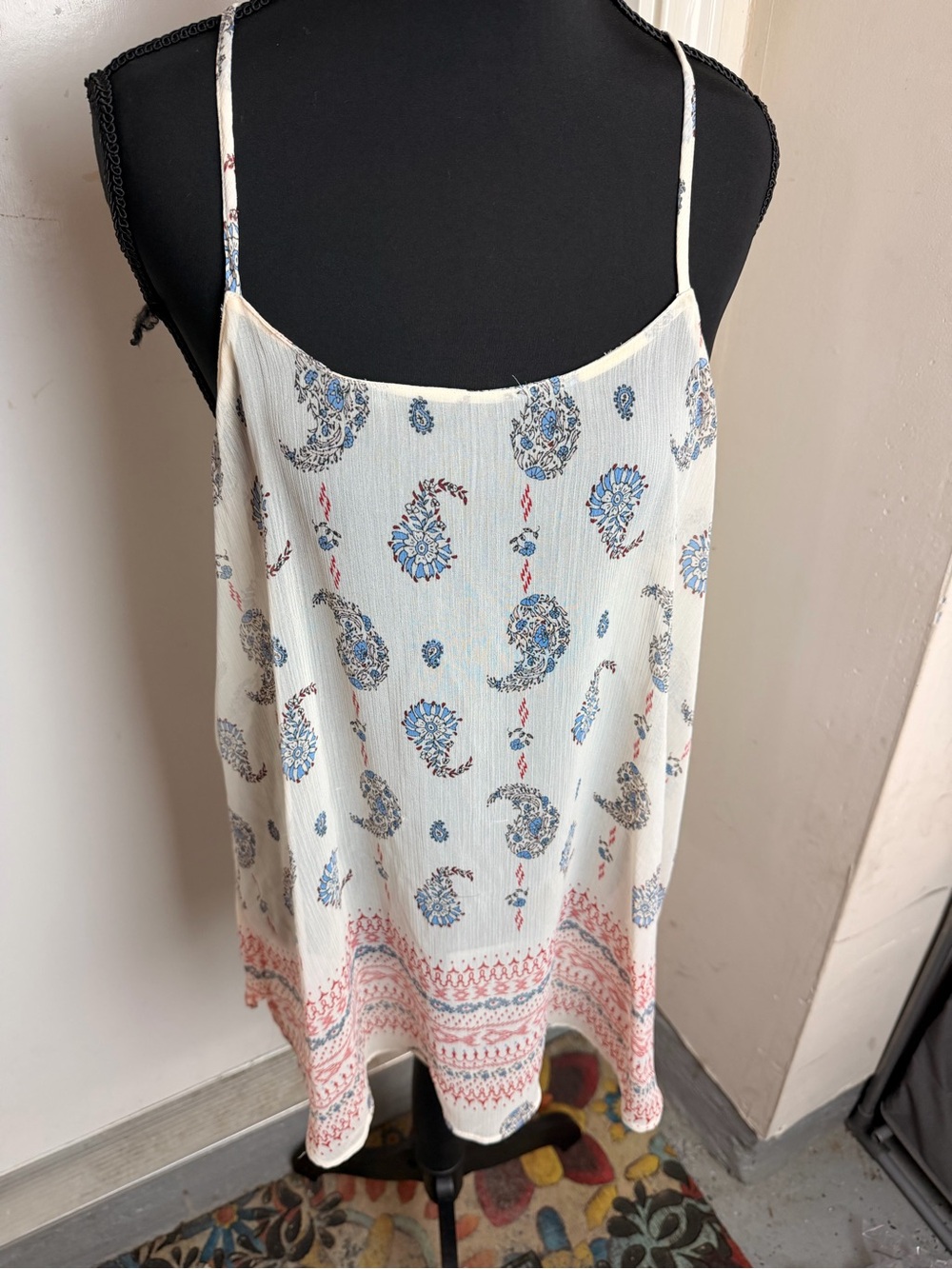 Zara White Paisley Spaghetti Strap Camisole with Coral Border